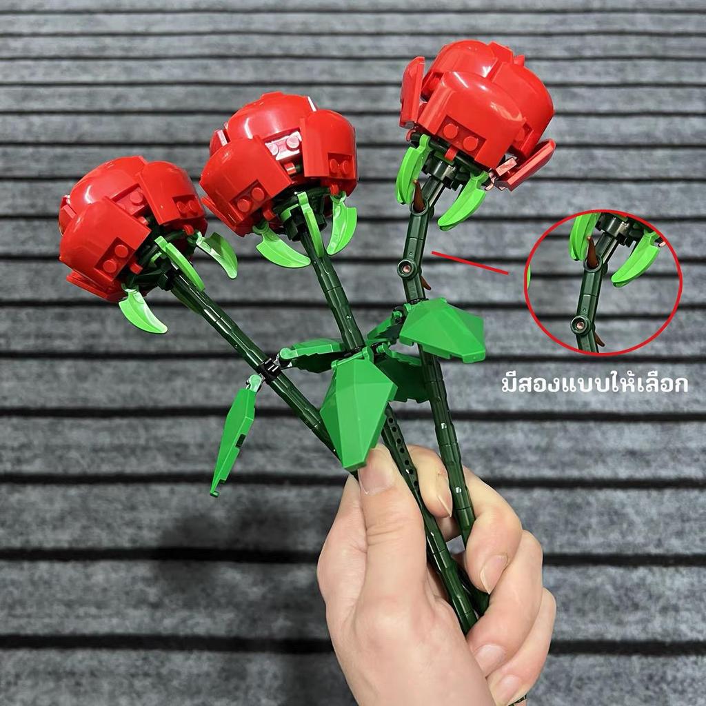 Creative Romantic Rose Flower Home Desk Plant Bouquet Decoration Building Blocks Bricks Birthday Valentine's Day Gifts for Girls Lover Lady