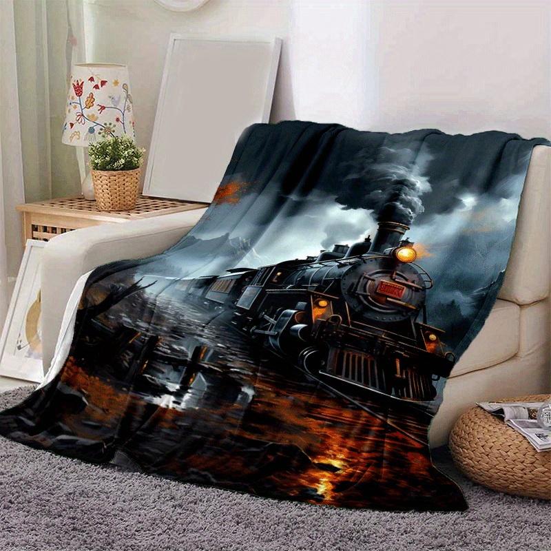 

1pc Train Printing Lightweight Flannel Blanket, Comfortable and Warm Blanket, Sofa Bed and Couch Office, Suitable for Gift Blankets 130cmx150cm