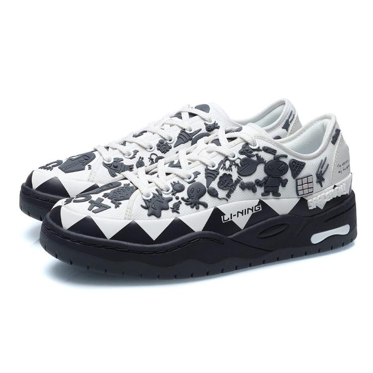 New LiNing CF Pursuit Lightweight Anti Slip And Wear Resistant Low Top Skateboard Shoes Unisex White Gray AGLR216-3