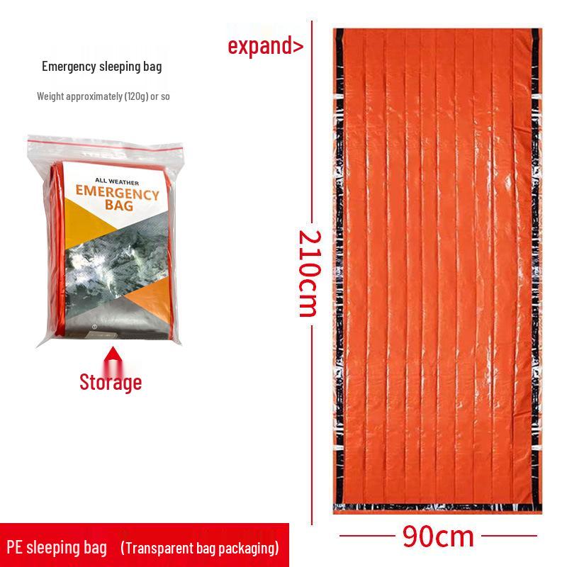 Insulated PE Sleeping Bag for Outdoor Emergencies: Thickened Aluminum Film for Wild Cold Protection and Disaster Relief.