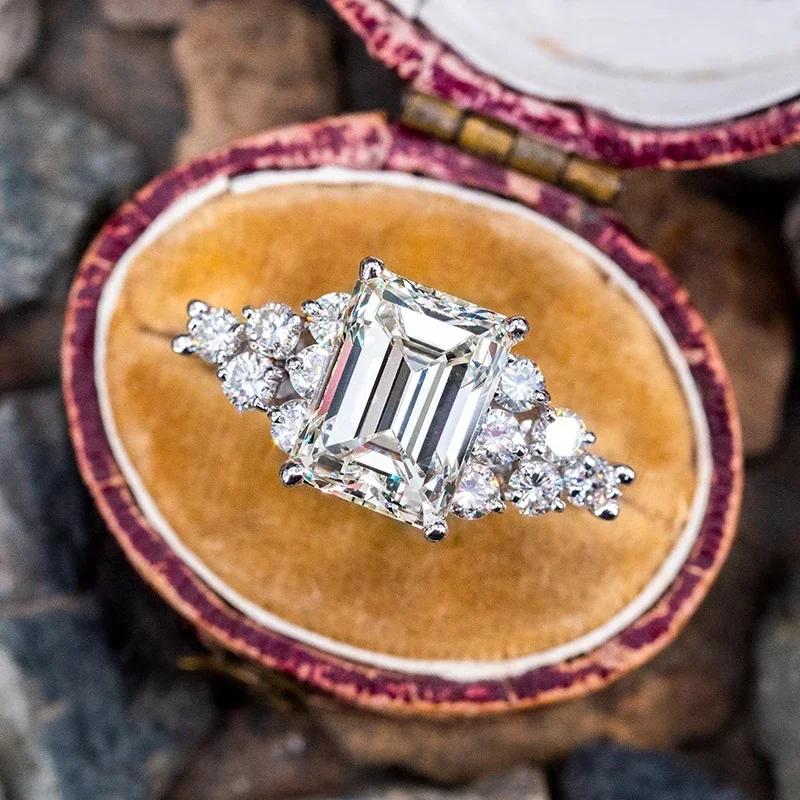 

New Luxury Rectangle Cubic Zirconia Women Rings Wedding Engagement Trendy Accessories Proposal Ring for Lover Fashion Zircon 10