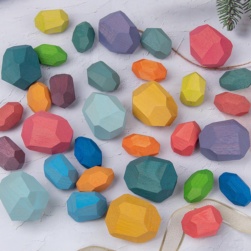 21PC Wooden Balance  Stacking Stone Lightweight Natural Colored Puzzle Toy