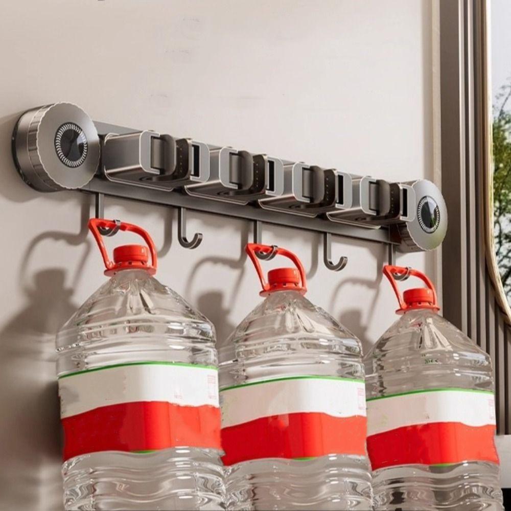 Moisture-Proof Suction Cup Mop Holder Space Aluminum Mop Clip Rack Storage Rack  Household Storage