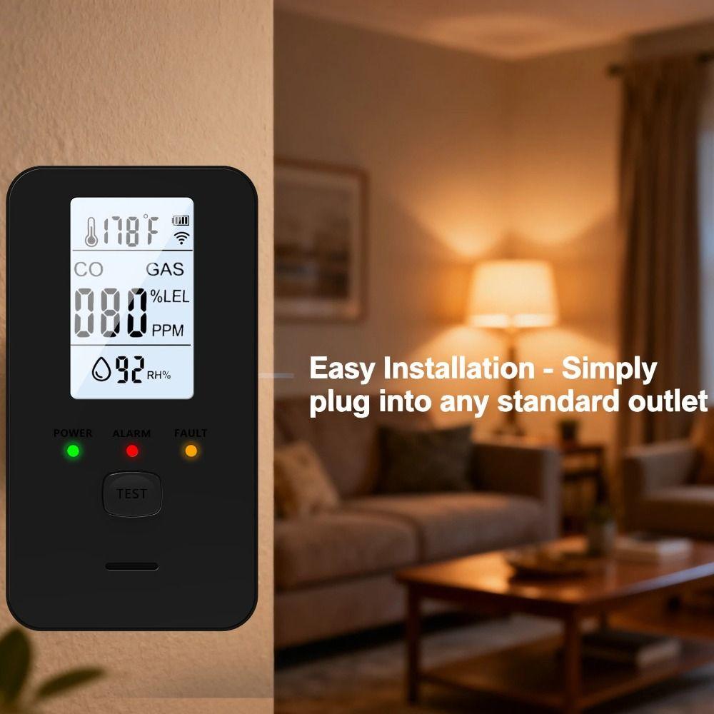 Compact Device Methane Detector 4-in-1 Design Gas Leak Alarm Temperature Monitor  Indoor Spaces