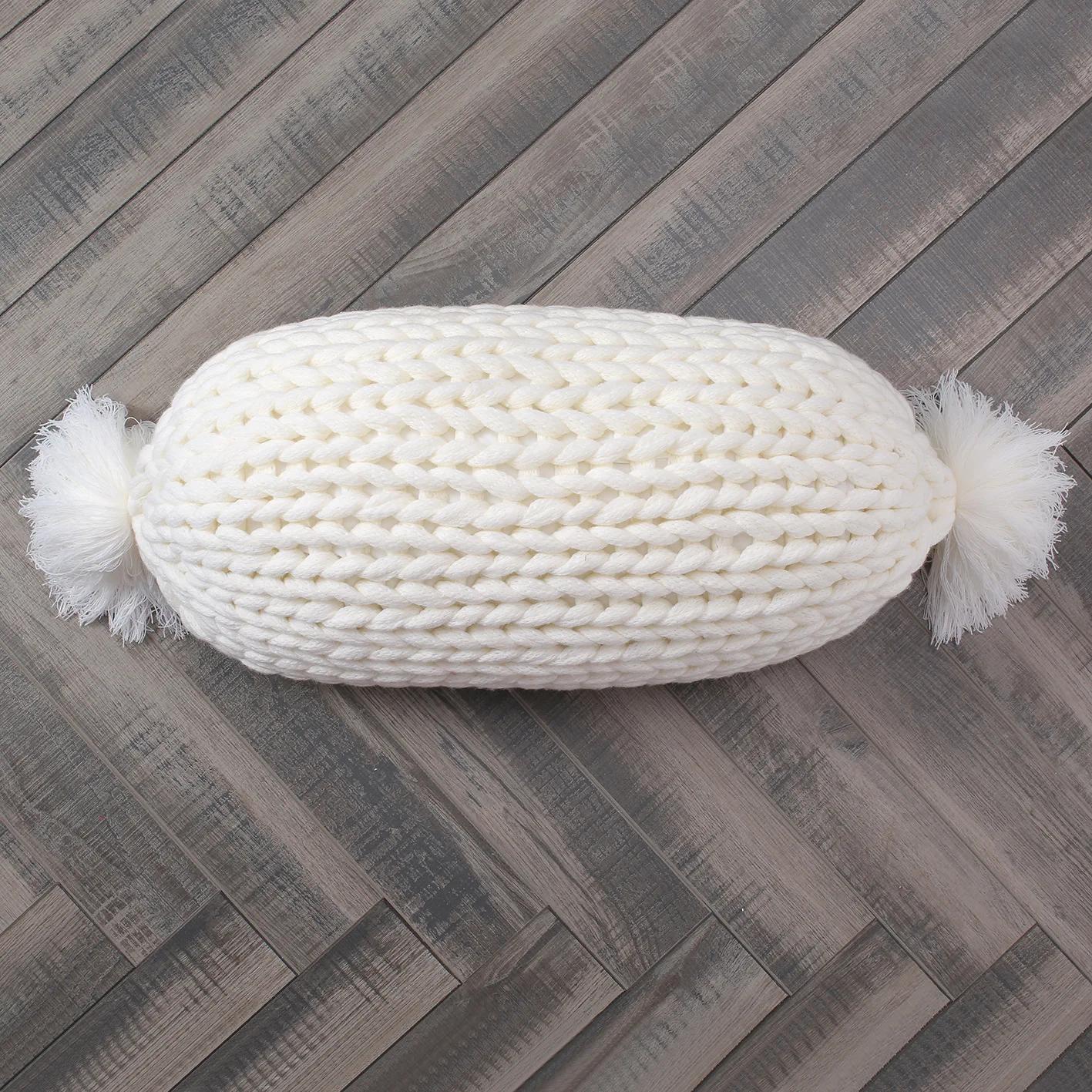 

Подушка-футон в виде конфеты с пересечением границ, поясная подушка, скандинавский дизайн, шерстяная диванная подушка ручной работы, однотонная подушка 65x35cm