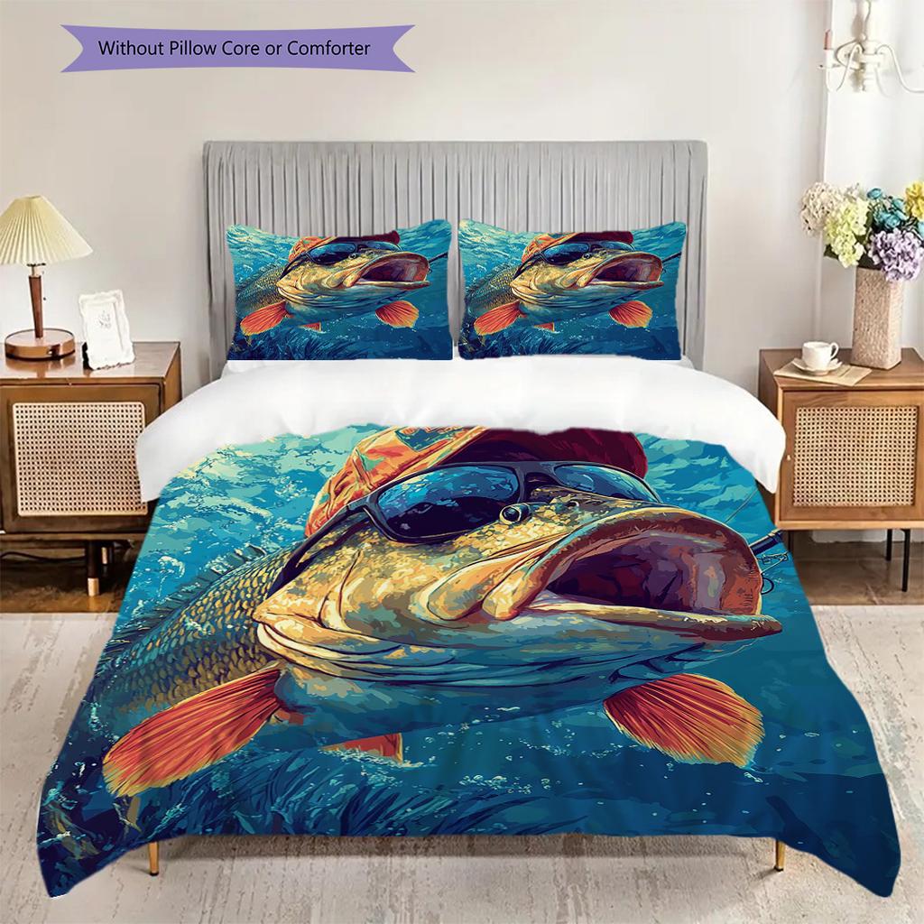 Fish Pattern Bedding Quilt Set Quilt Cover Pillowcase Home Decoration Birthday Gift (1 * duvet cover + 2 * pillowcase, without core)
