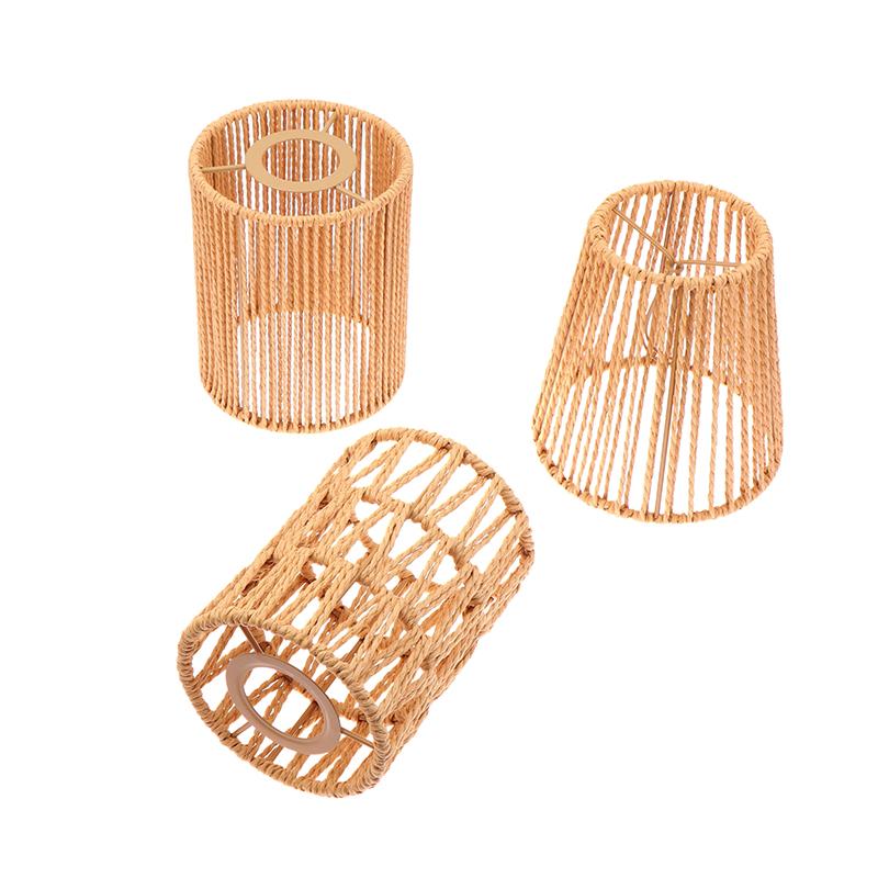 1 Piece Vintage Hanging Lampshade Handmade Woven Lamp Shade For Living Room Bedroom Hotel Simulated Rattan Light Fixture