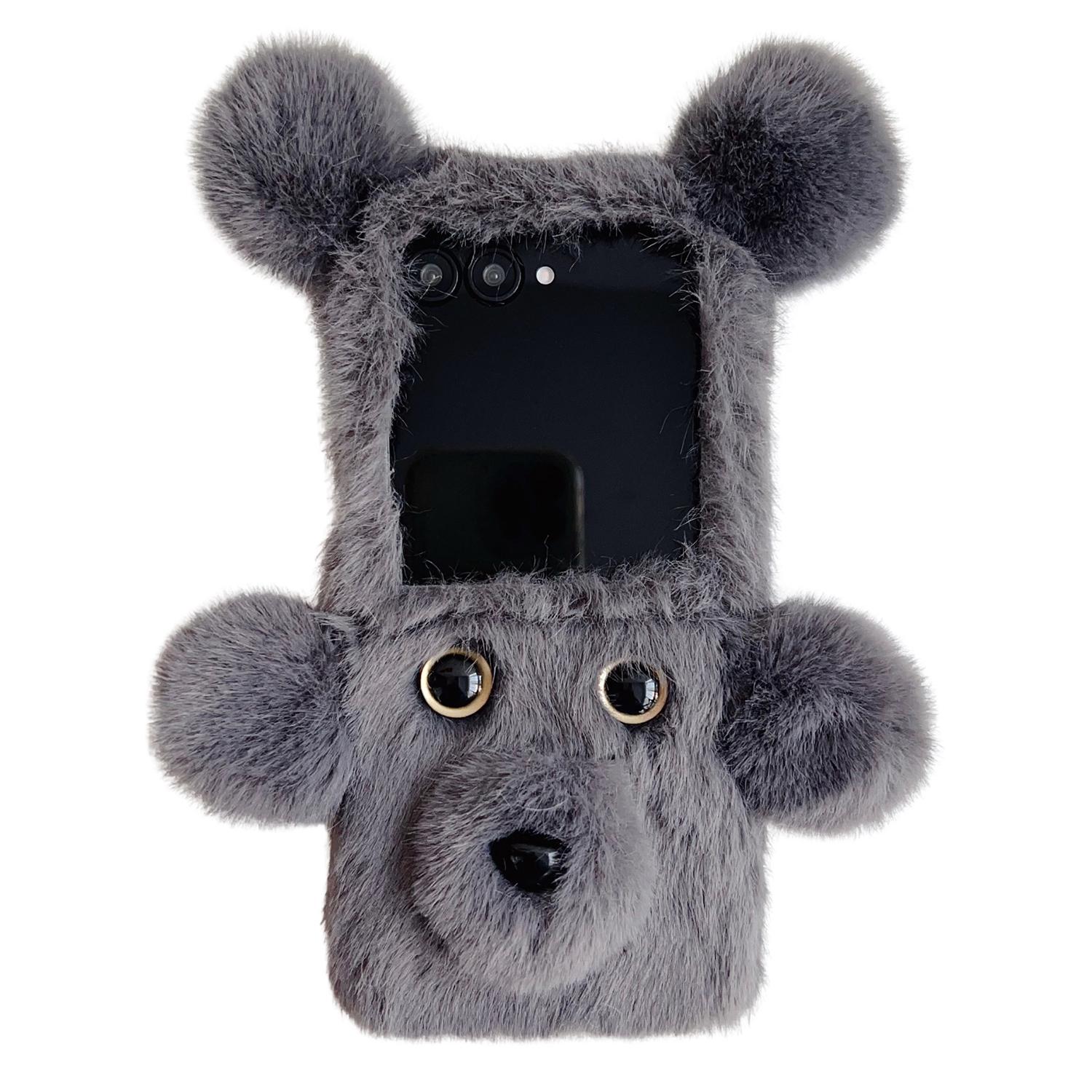 

Чохол для телефону Motorola Razr 50 5G/Razr 2024 5G з 3D-принтом ведмедика та пухнастим внутрішнім ТПУ-чохлом зі штучного хутра Grey