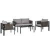 4 Piece Metal Garden Furniture Set with Tempered Glass Coffee Table, Texteline Pocket, Outdoor Set Loveseat Single Armchairs with Padded Cushions