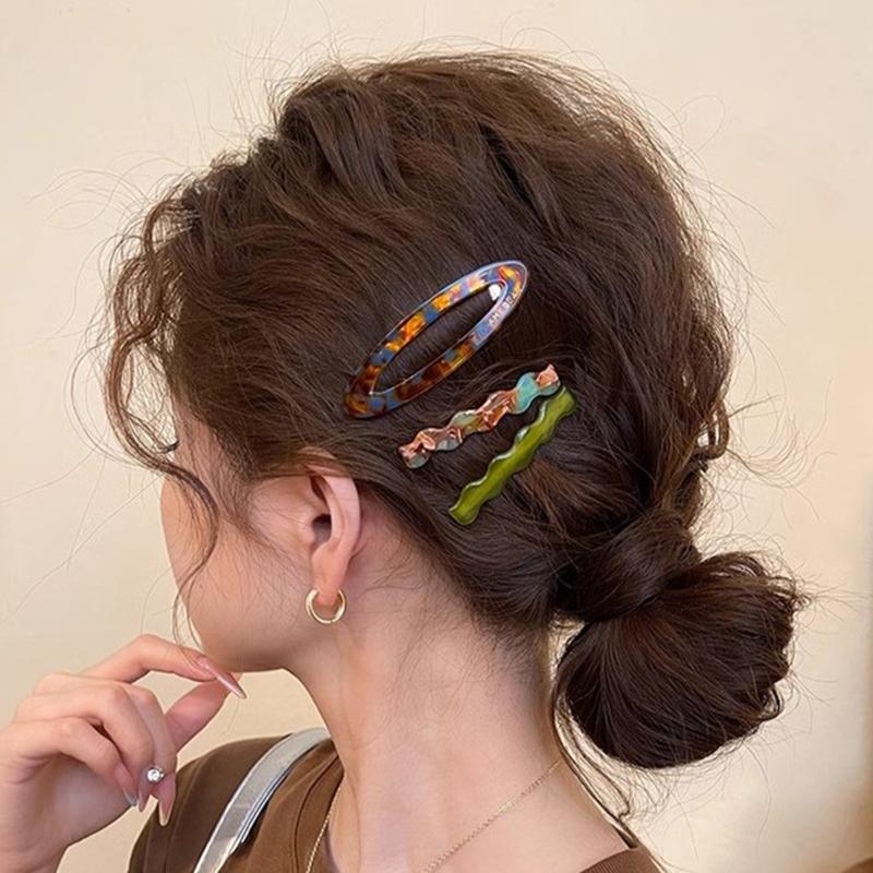 3Pcs Wave Hair Clips Acetate Clip Candy Color Hairpin Trendy Leopard Bb Clip Y2K Hair Accessories for Women Girls Korean Style
