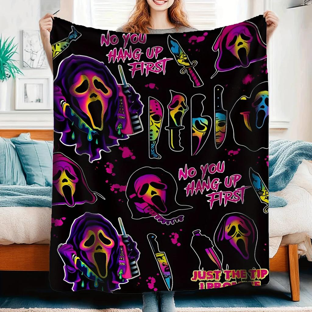 Scream Ghostface Killer Throw Blanket with Classic Mask Design for Horror Fans Halloween Bedroom Decor