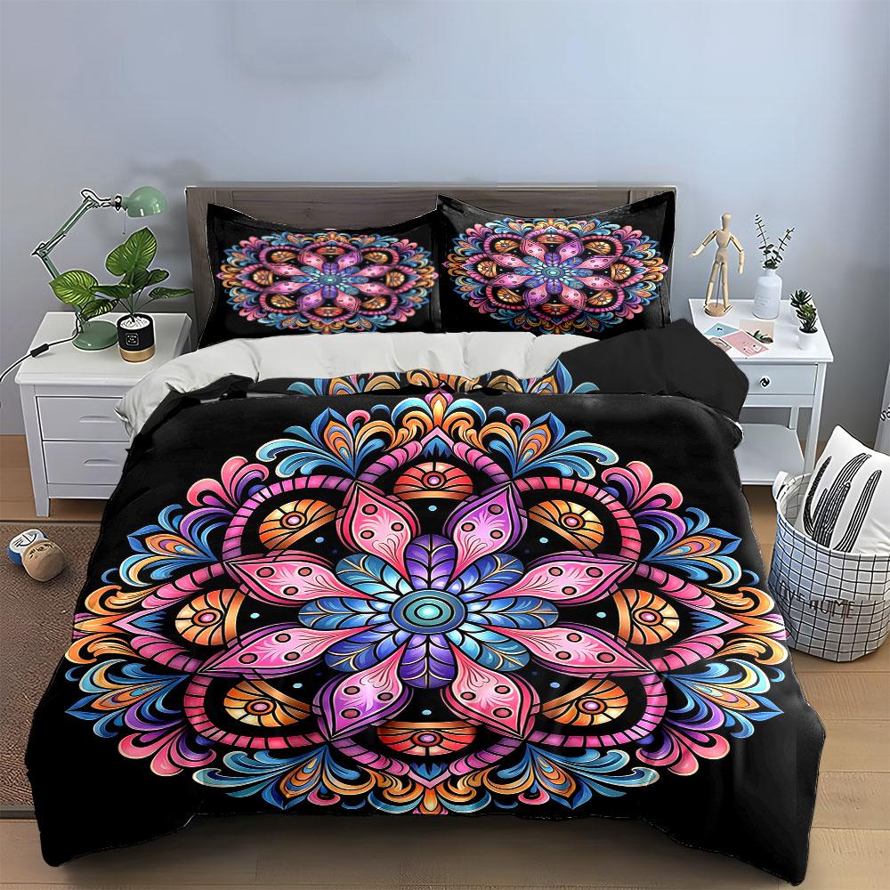 Mandala Pattern Three-Piece Set Soft Comfortable Duvet Cover Bedding Set Included 1*Duvet Cover & 2*Pillowcases, Gift