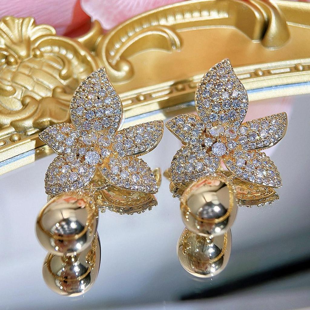 CMM Elegant Bride Gray Artificial Pearl Flower Pendant Earrings Women Party Wedding Dress Accessories Jewelry Gift