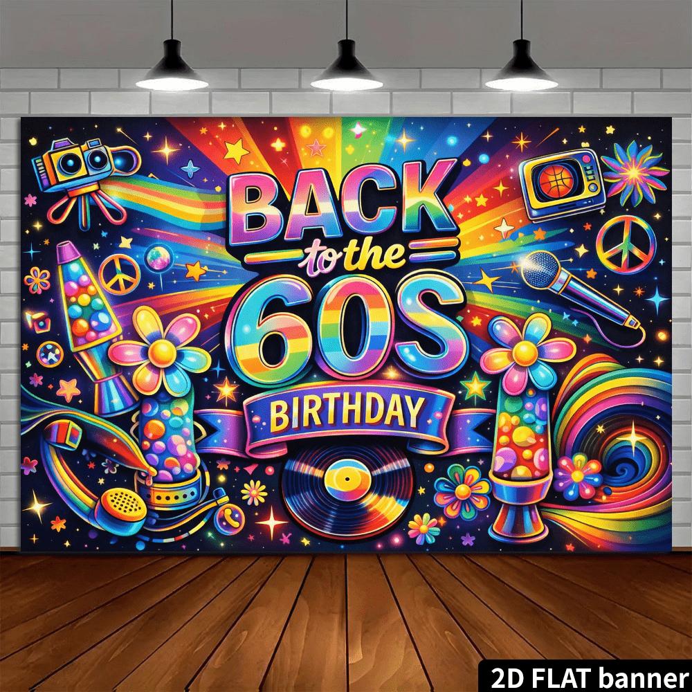 2D Friedenssymbol 60. Geburtstag Hintergrundtuch Neon Lavalampe Schallplattenspieler Mikrofon Friedenssymbol TV Dekoration