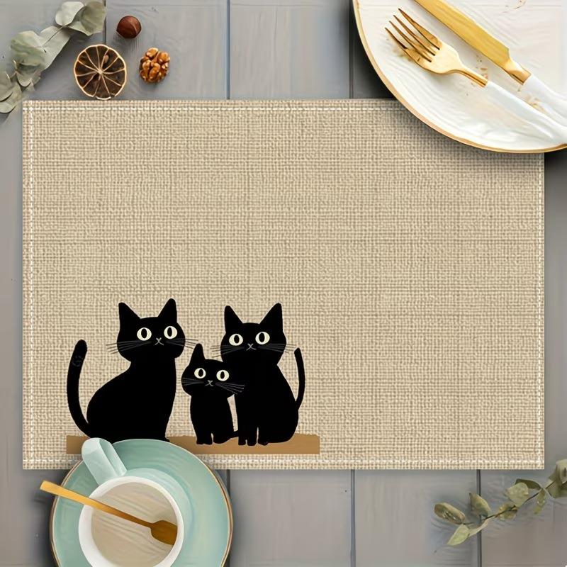 Minimalist Black Cat Heat Resistant Washable Table Placemats Kitchen Dining Decor 4 Piece Set