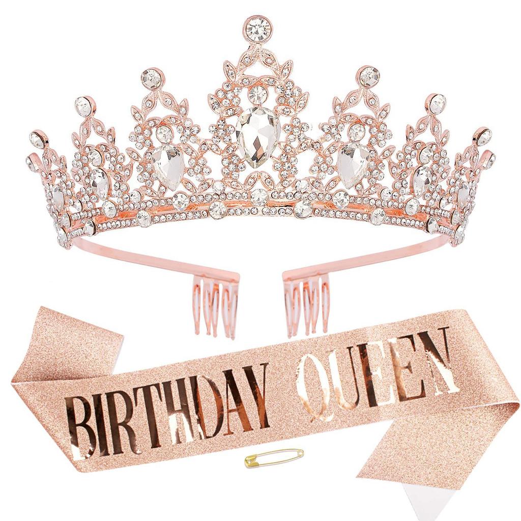 Alloy Crown Tiara Birthday Crown Flash Diamond Birthday Party Queen Crown Tiara Set