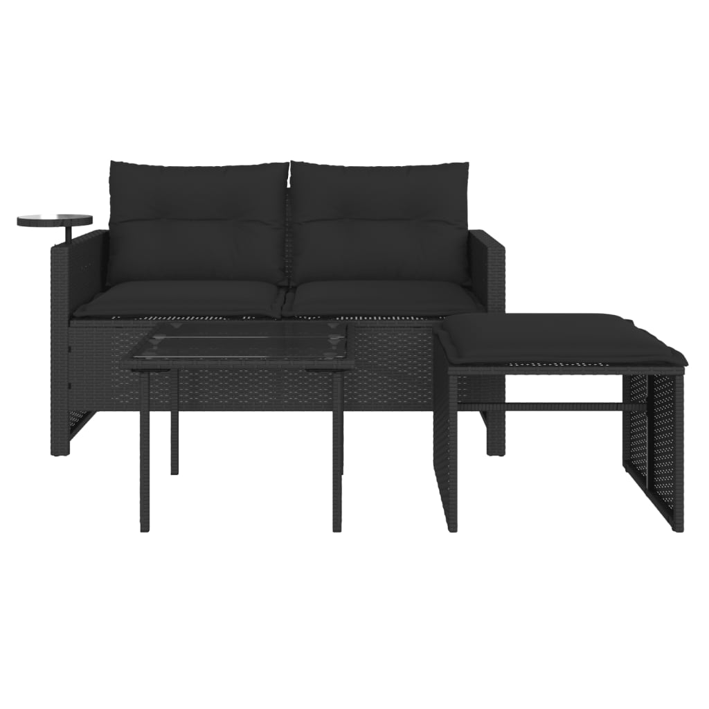 3 Piece Garden Sofa Set with Cushions Black Poly Rattan