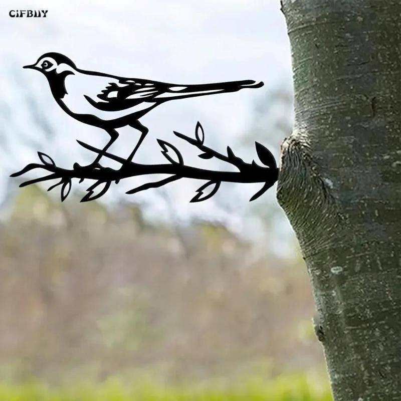 Wrought Iron Magpie on Tree Garden Decor Modern