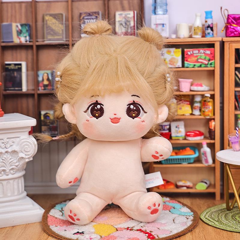 20cm Cotton Star Doll with Skeleton & Frizzy Hair - Nude Plush Doll