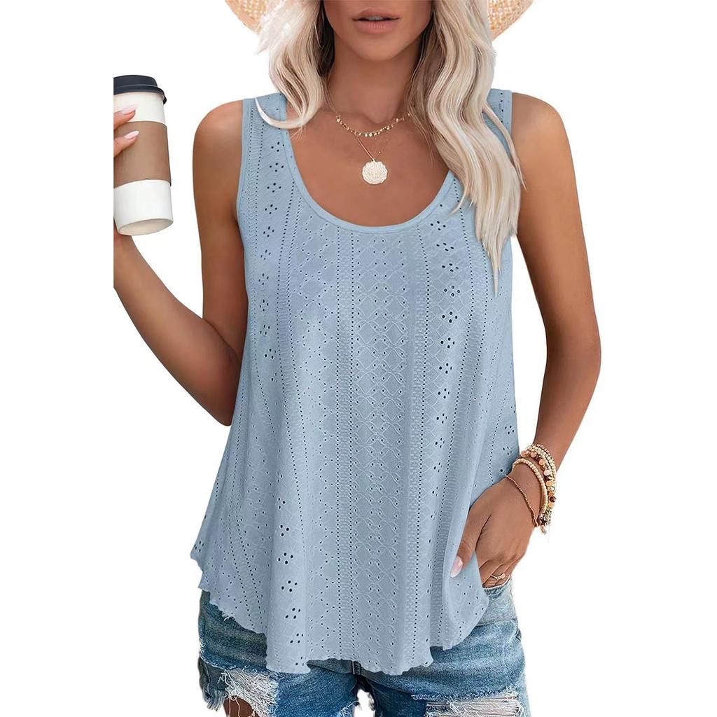Amazon Independent Station European and American Cross-Border Trade 2025 Spring/Summer New Round Neck Loose Sleeveless T-Shirt Top In Stock