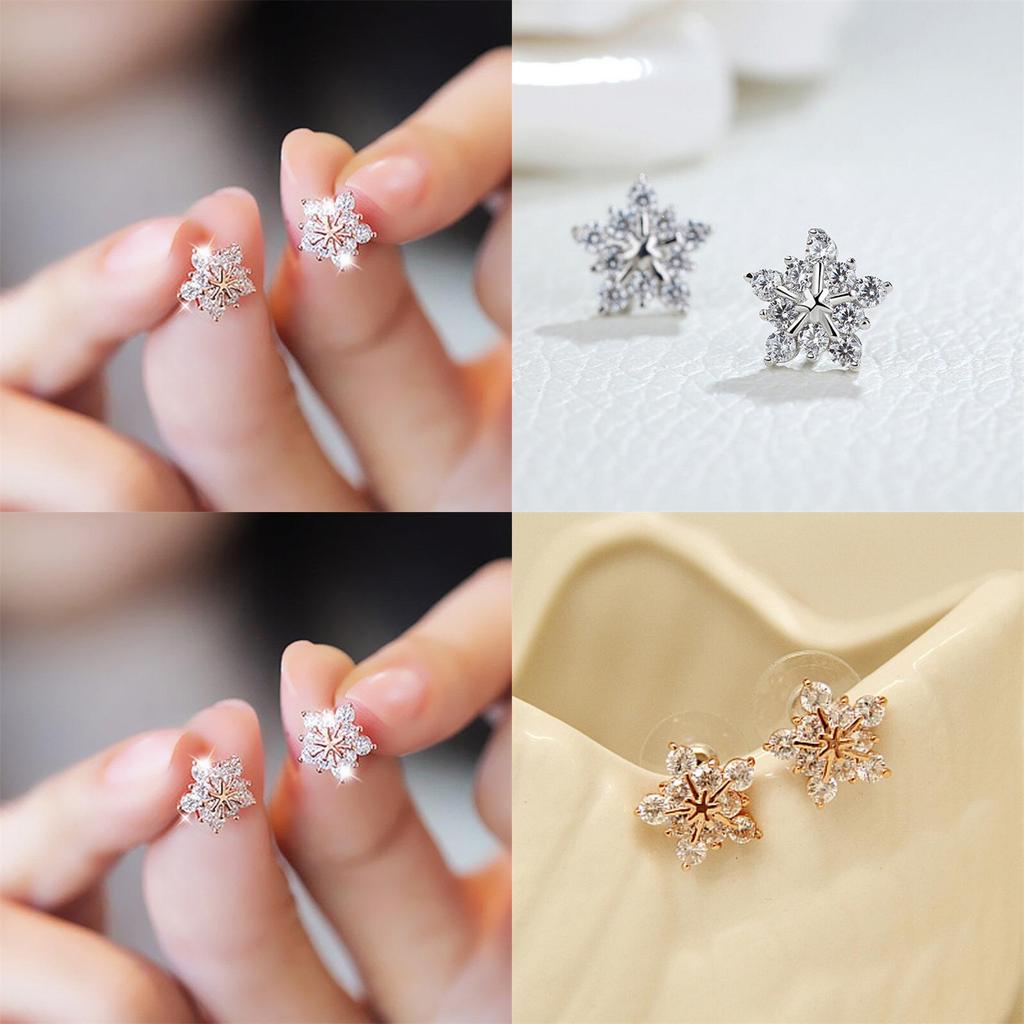 Snowflake Silver Ear Stud For Women Christmas Party Accessory Gift