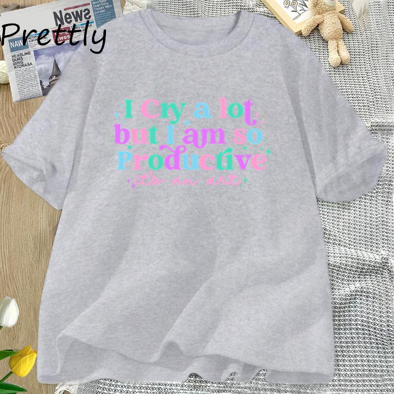 I Cry A Lot But I Am So Productive TS T-Shirt TTPD Letter Printed Tshirt Mental Health Mothers Day Gift Clothes Flower Mom Tee