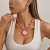 Elegant Colourful Flower Floral Set Earrings Necklace Sweet Braided Necklace Fashion Jewelry