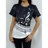 Music Note Print T-shirt, Short Sleeve O Neck Leisure T-shirt for Spring & Summer, Women's Clothing