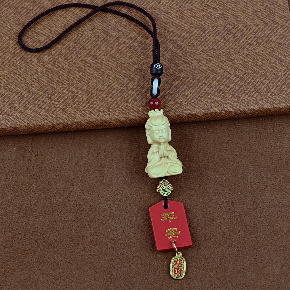 Sandalwood Little Deer Car Charm: Gourd Ornament for Rearview Mirror