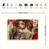 2D Yakuza Style Geisha Tapestry, Tattooed Woman with Cherry Blossom Print Wall Hanging