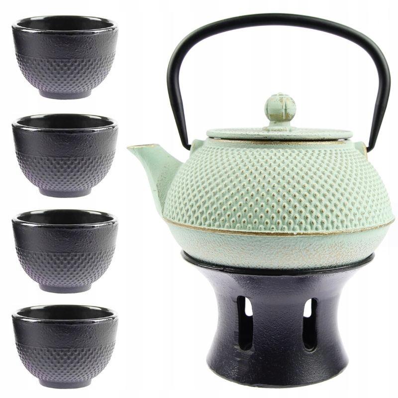 CAST IRON INFUSER, TEA TEAPOT, CUPS x4, WARMER SET