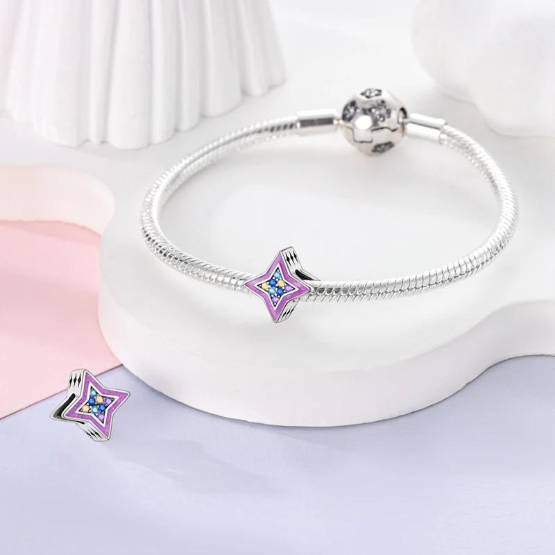 Original Charmscopper Dreamy Starry Sky Purple Stars Beads Fit Charms Platabracelets For Women Jewelry Making Gifts