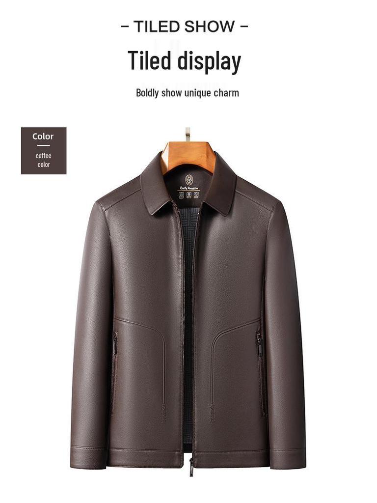 2026 Spring Men's Casual Sheepskin Leather Jacket with Stand-up Collar