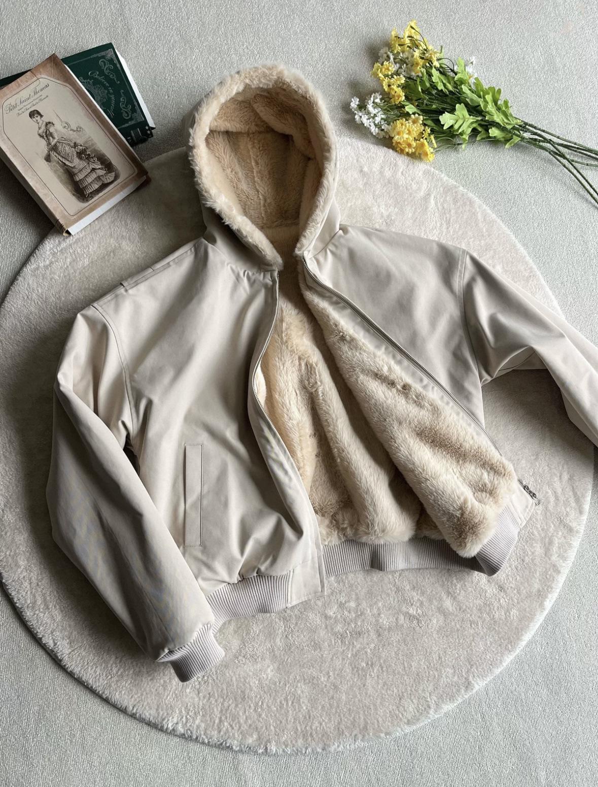 

High-Quality Minimalist God-Eagle Winter Hooded Jacket - 1500g Faux Rabbit Fur & Cotton Coat M хакі