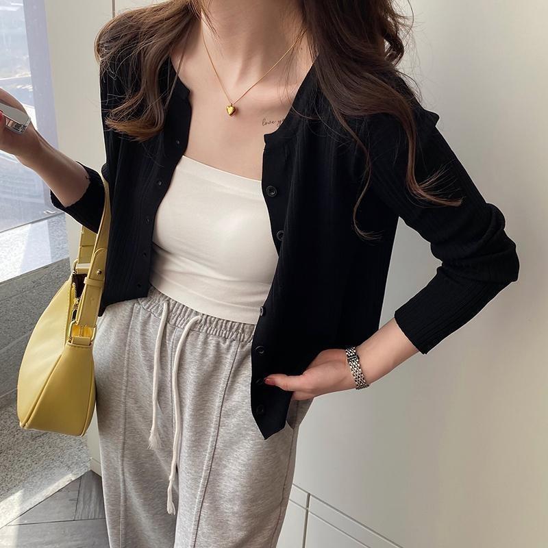 Ice silk knitted cardigan women's thin summer suspender skirt outer cover blouse sunscreen knitted sweater jacket air-conditioned shirt top