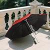 1pc Luxury Automatic Open/Close Folding Umbrella with Elegant Red Rose Spiral Print - Compact 8-Rib Parasol, Automatic Open/Cl