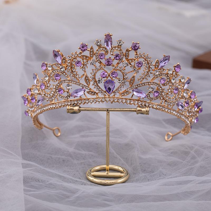 DIEZI Luxury Elegant Purple Pink AB Crystal Flower Tiara Crown For Women Bridal Bride Queen Headbands Hair Wedding Accessories