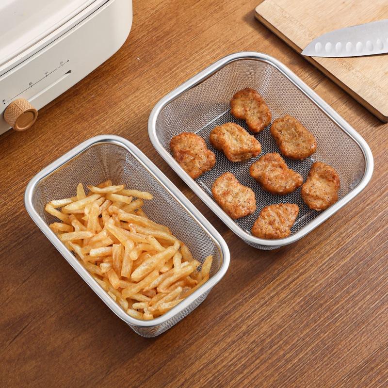 Stainless Steel Square French Fries Frying Basket Oil Filter Mesh Fruit Vegetable Drain Colander Strainer Kitchen Aaccessories
