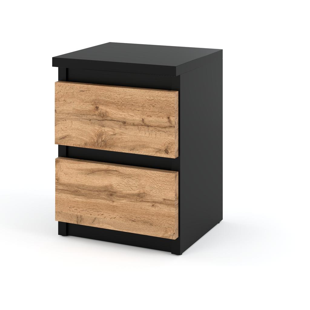 Black Oak Night Cabinet Wotan 30 Cm 2 Drawers Tv Table For Loft Bedroom