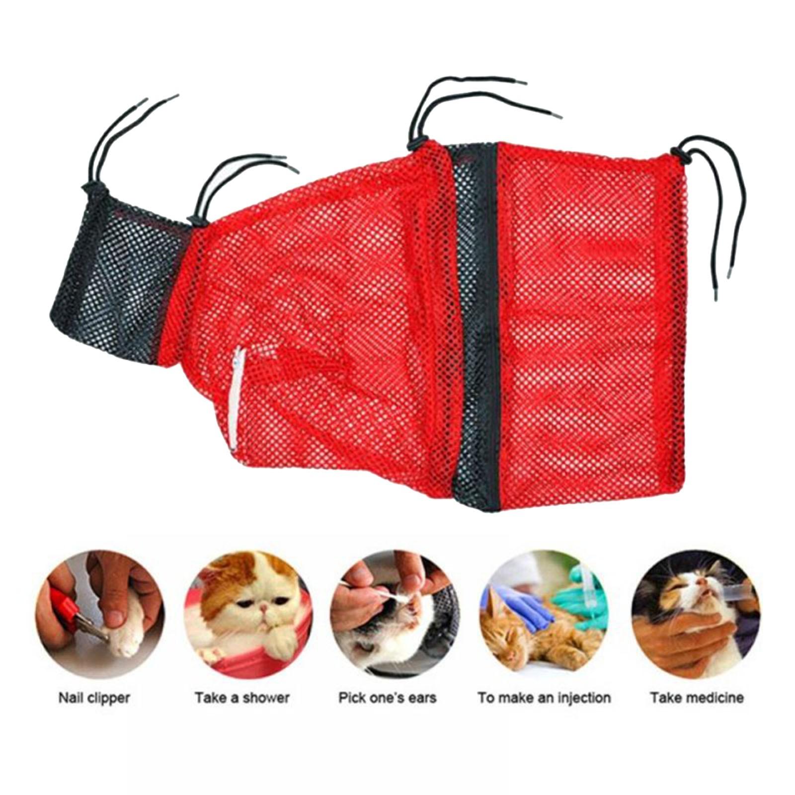 Cat Grooming Bath Bag Mesh Cat Supplies Bath Bag Pet Bath Nail Trimming Injection Scratch And Restraint Accessories Online Store (Red,One Size) красный