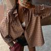 Camicia a quadri da donna con bottoni, Blusa a quadri oversize a maniche lunghe, Top autunnale casual dal taglio rilassato