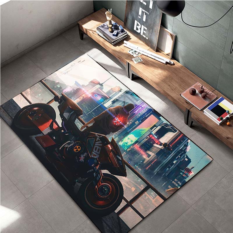 15 Velikostí Cyberpunk-2O77 Hra Oblastní Koberec, Koberec do Obývacího Pokoje Ložnice Pohovka Rohožka Domácí Dekorace, Dětská Protiskluzová Podložka na Podlahu