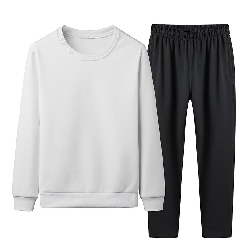 Traje grande de algodón para hombre, ropa deportiva de dos piezas de Color sólido, ropa informal pública, suéter de cuello redondo, pantalones