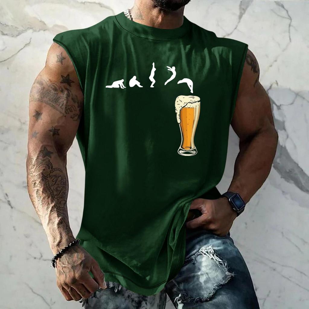 Men Sleeveless Tank Top Loose Fit Casual Streetwear Muscle Shirt with Graphic Print Texture for Sports Vacation Daily Wear