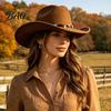Fashionable Outdoor Felt Hat Wool Fedora, Unisex Western Cowboy Hat, Retro Wide Brim Large Face Slimming Cowgirl Jazz for Women Men Autumn Winter