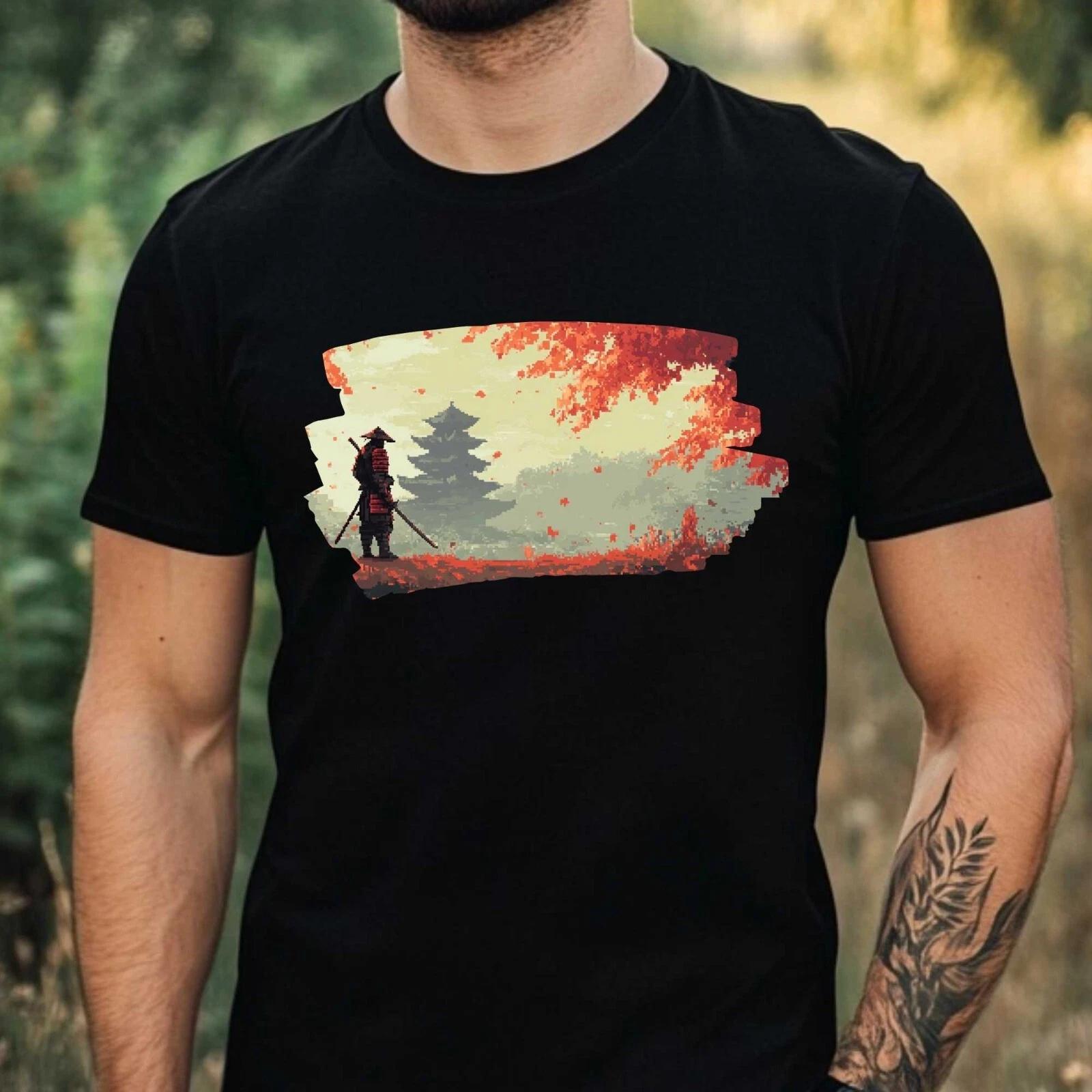 T-Shirt Herren Samurai Pixel Art Motiv Baumwolle Größe XS bis 5XL XL