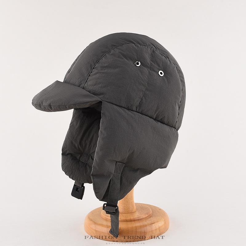 

Пуховая хлопковая шапка для мужчин, зимняя, для велоспорта, утолщенная, теплая, защита ушей, легкая, с утиным язычком, пилотная кепка Lei Feng, женская One Size серый