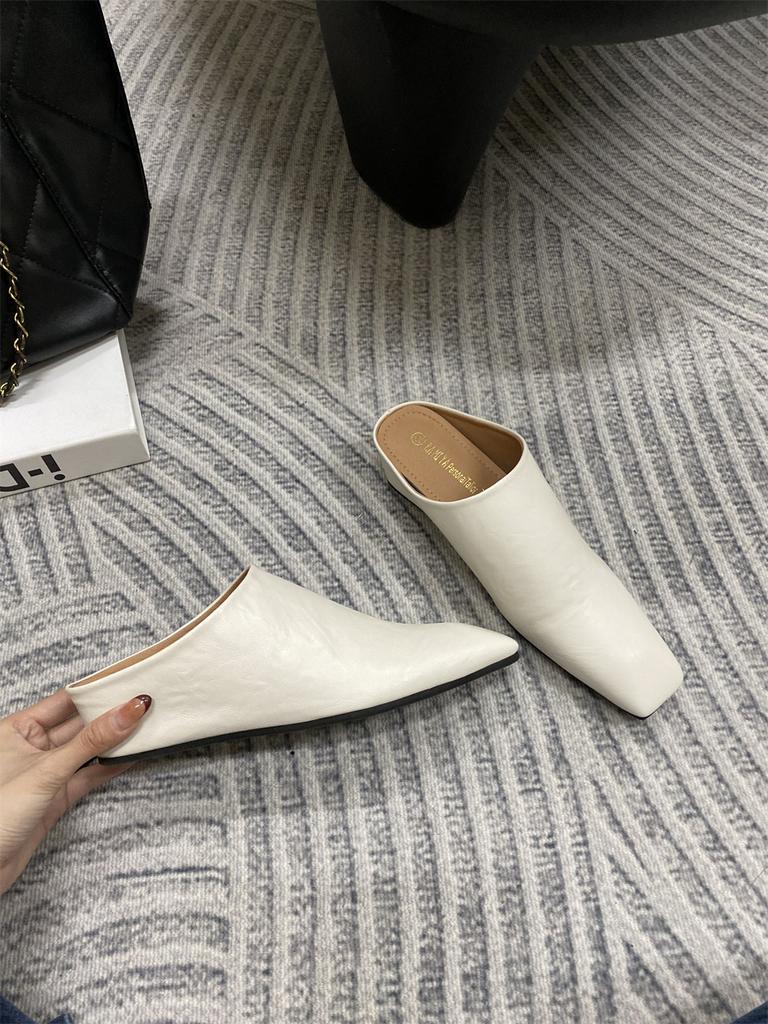 Fashion Elegant Soft Leather Mules Slippers Women Square Toe Inner Height Wedge Slide Sandals Summer Cozy Beach Designer Shoes for Women