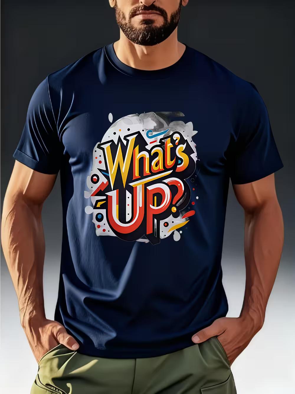 Мужской  Как дела?    Футболка с граффити-принтом - Повседневная летняя футболка с коротким рукавом и надписью S