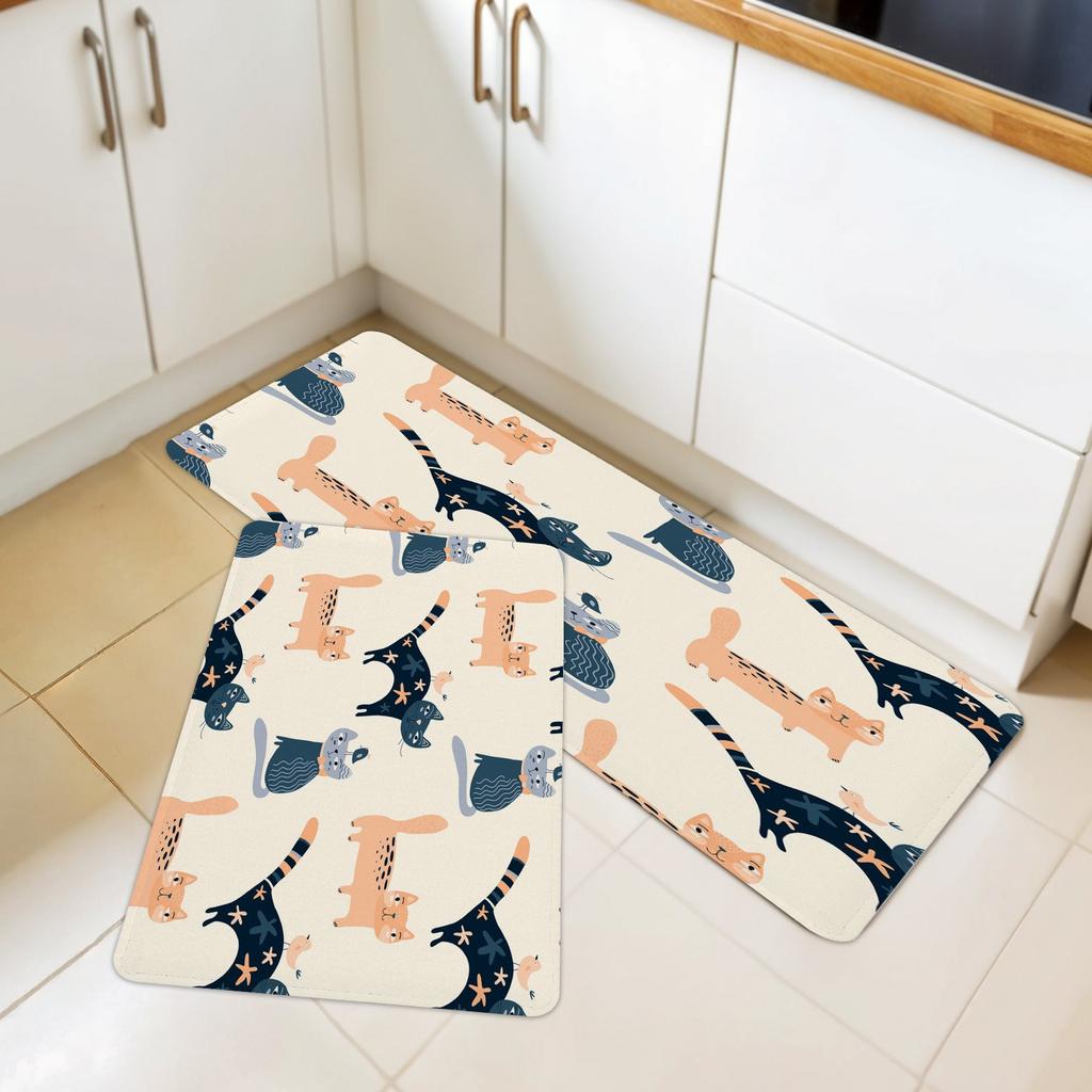 1PC Cartoon Cat Pattern Kitchen Rug Non-Slip Door Mats Pop design Bathroom Rug Bath Mat Carpet for Home Sink Laundry Decor